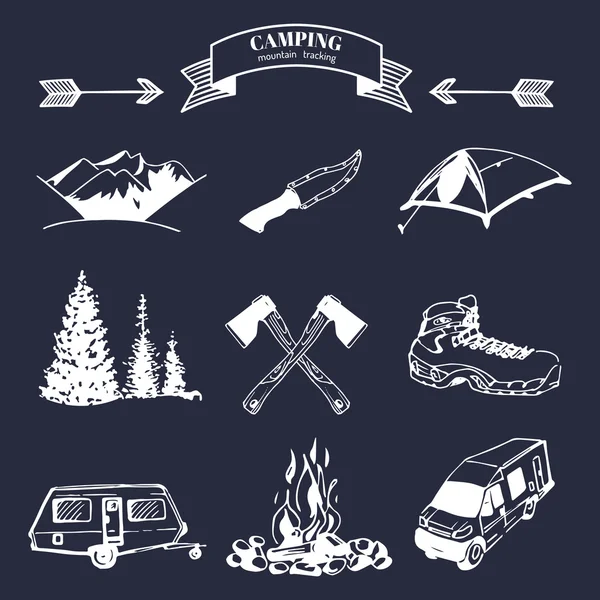 Set logo campeggio vintage — Vettoriale Stock