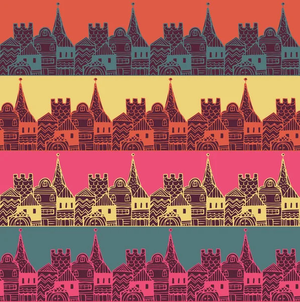 Old town buildings seamless pattern — Stock Vector