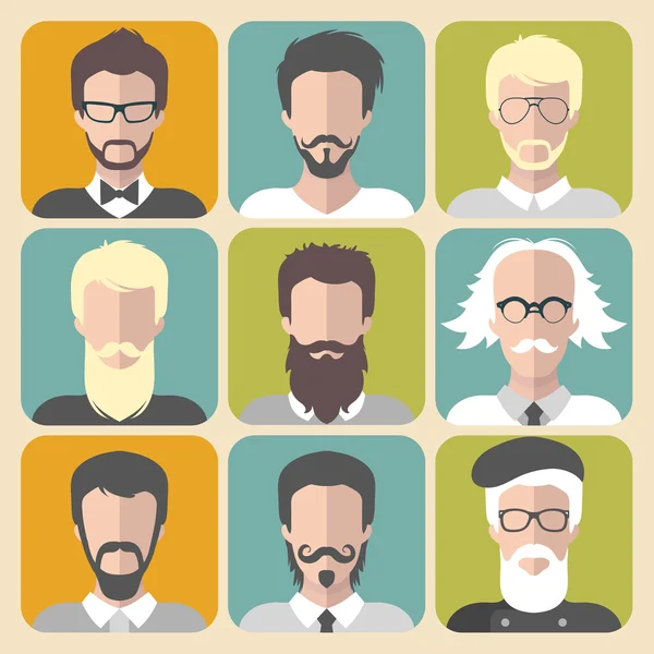 Ensemble de différents hommes avec barbe et moustache — Image vectorielle