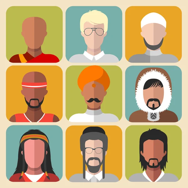 Set of different nationality man icons — Stock Vector