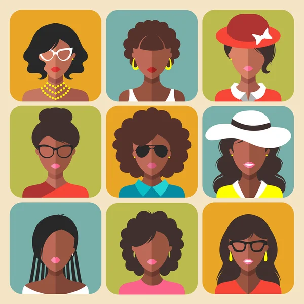 Set of different african american woman — Stock Vector