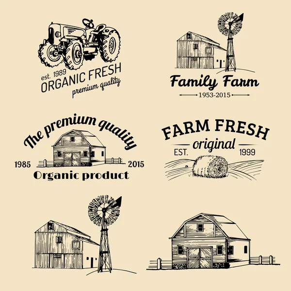 Conjunto retrô de logotipos frescos de fazenda — Vetor de Stock