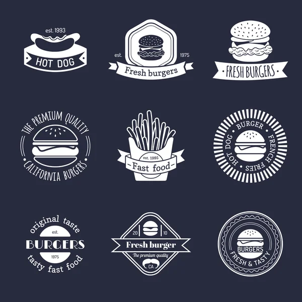 Vintage fast food logotipo conjunto . — Vetor de Stock