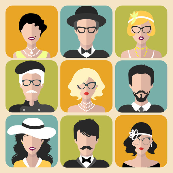 set of different retro flapper people