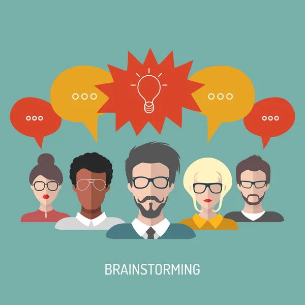 Illustration von Brainstorming mit Menschen und Sprechblasen — Stockvektor
