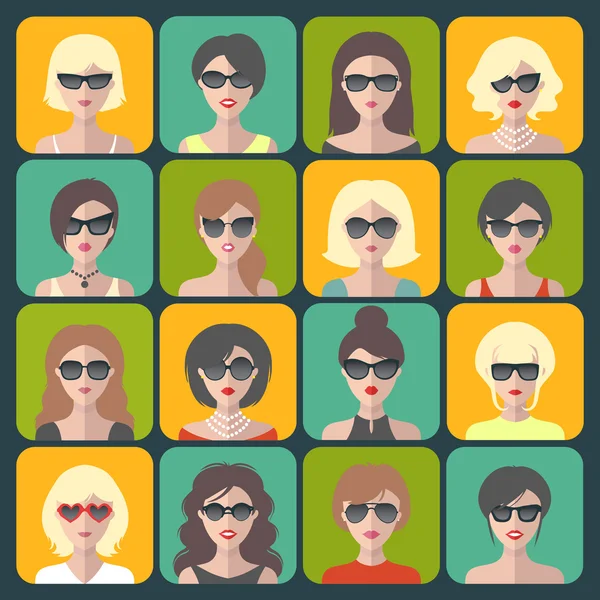 Conjunto de ícones de aplicativo mulheres diferentes — Vetor de Stock