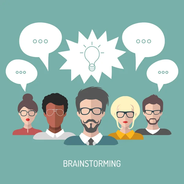 Brainstorming mit Menschen und Sprechblasen — Stockvektor