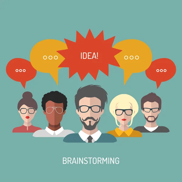 Brainstorming mit Menschen und Sprechblasen — Stockvektor