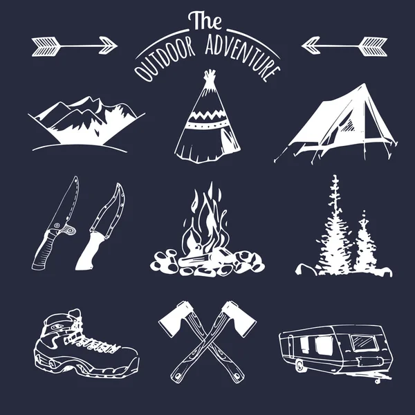 Zestaw Vintage camping elementy logo — Wektor stockowy