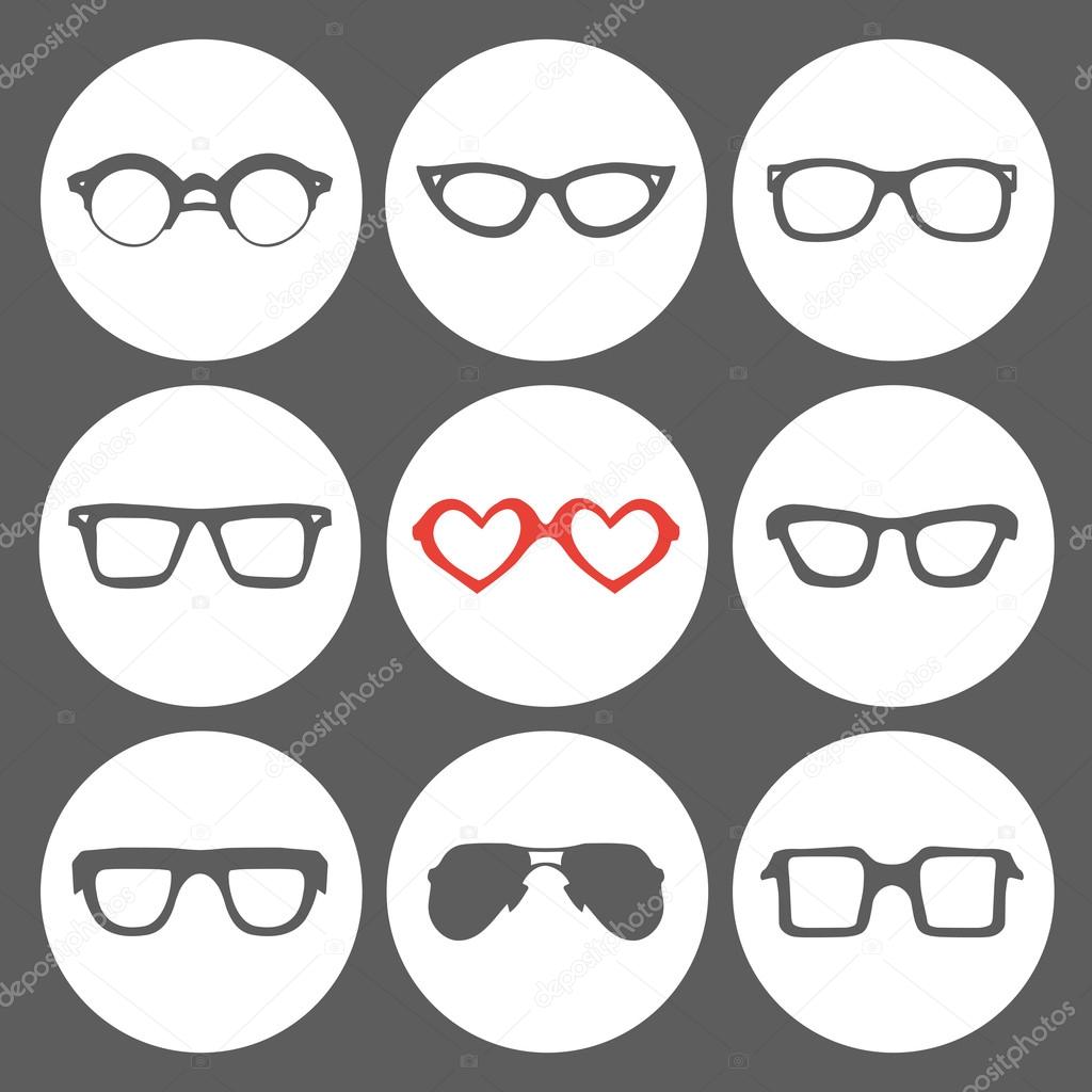 Big set of icons of different sunglasses