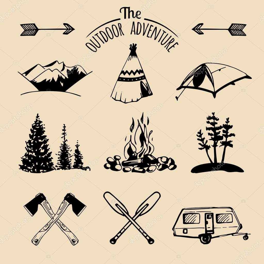 Vector set of vintage camping logo. Retro logotypes collection of outdoor adventures