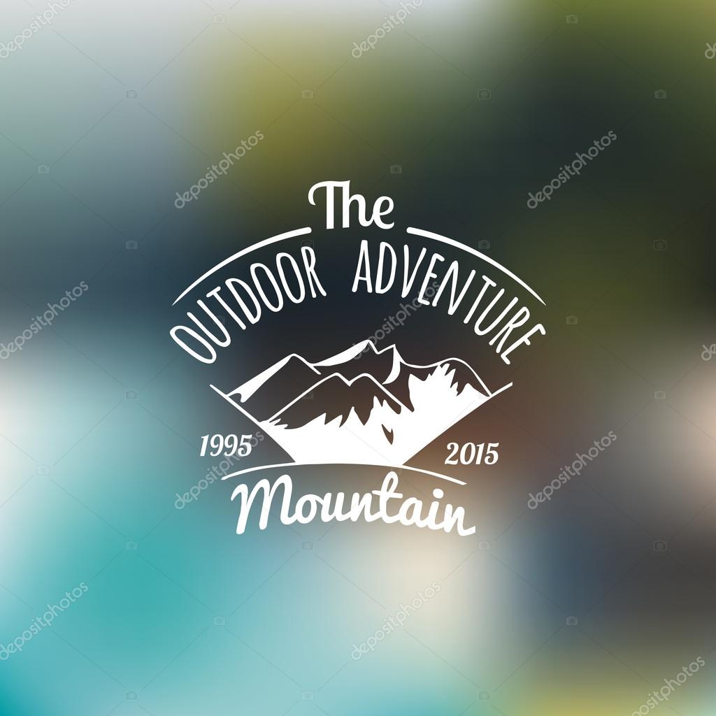 Vector vintage camping logo on blurred background. Retro logotype of outdoor adventures