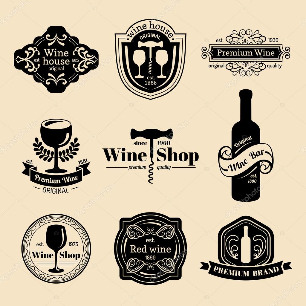 Vector set of vintage wine logo. Retro wine logotypes collection