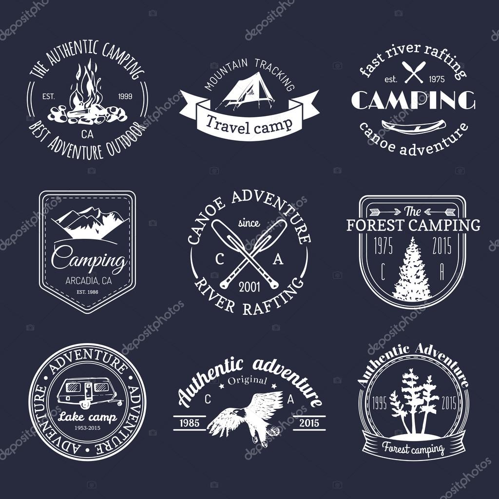 Vector set of vintage camping logo. Retro logotypes collection of outdoor adventures
