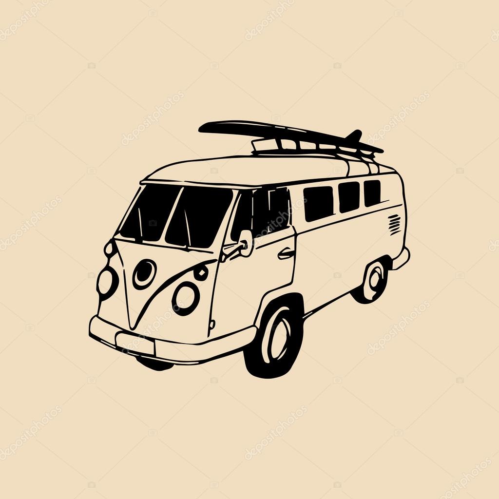 Vector illustration of hand sketched retro bus