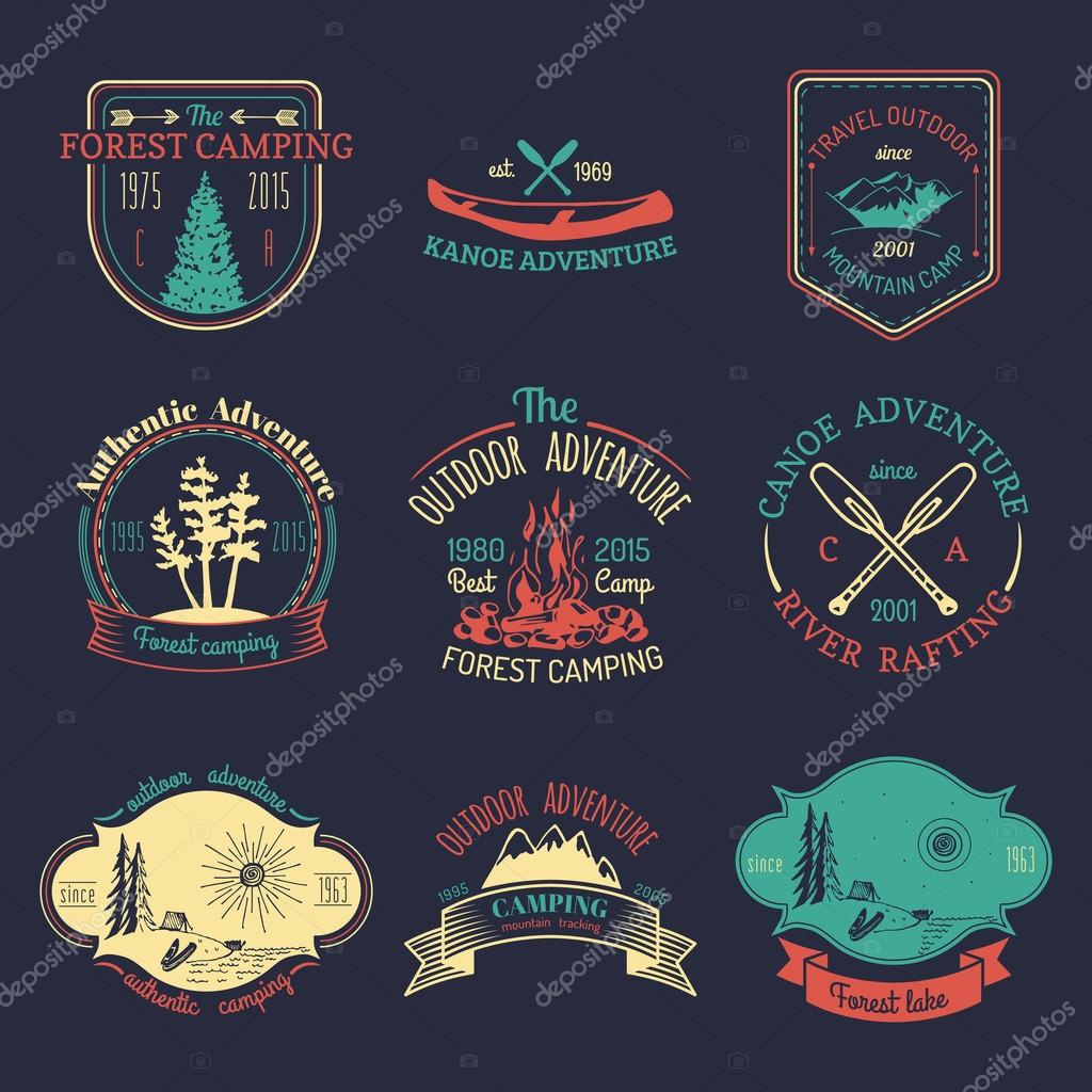 Vector set of vintage camping logo. Retro logotypes collection of outdoor adventures