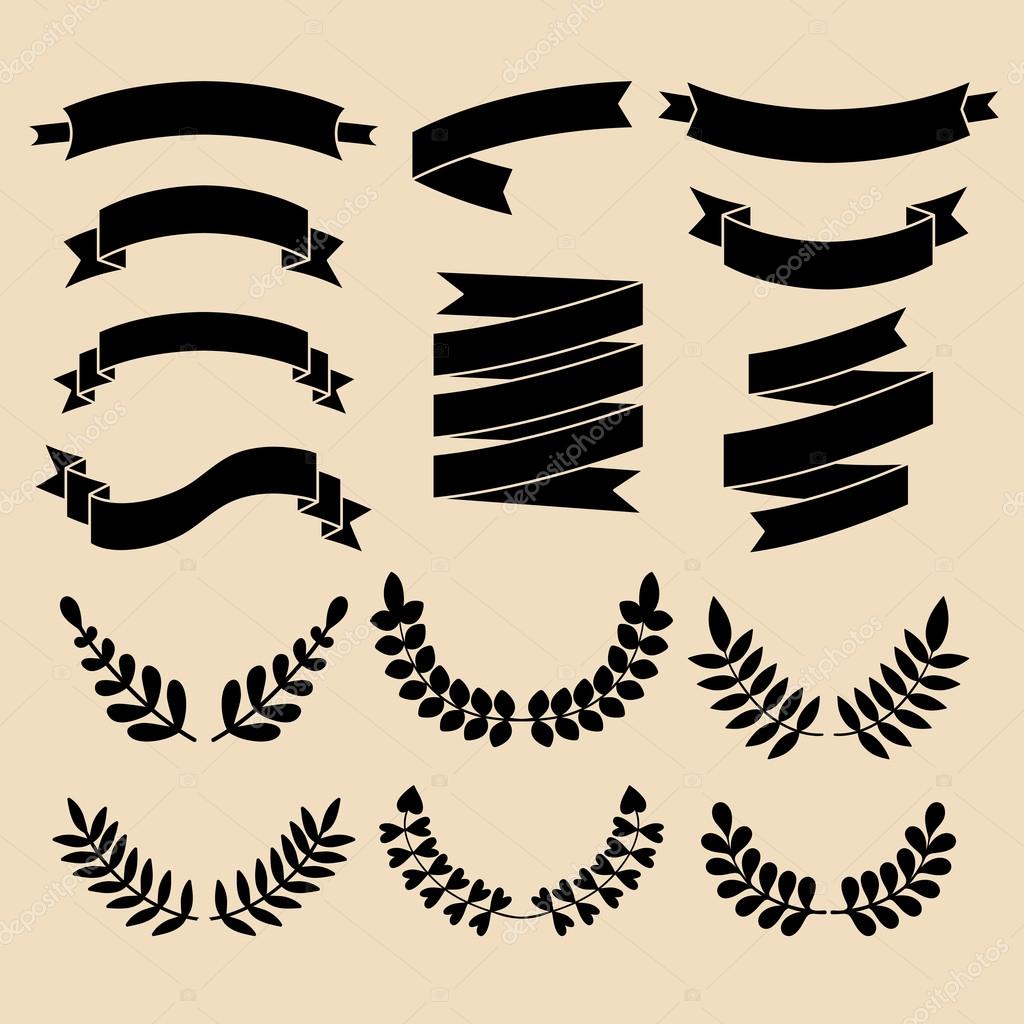 Download vintage logos with ribbons, laurels and badges — Stock Vector © vladayoung #70824769