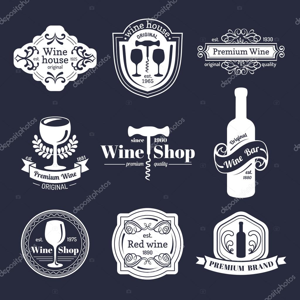 Vector set of vintage wine logo. Retro wine logotypes collection