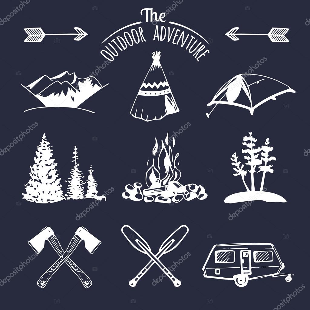Vector set of vintage camping logo. Retro logotypes collection of outdoor adventures