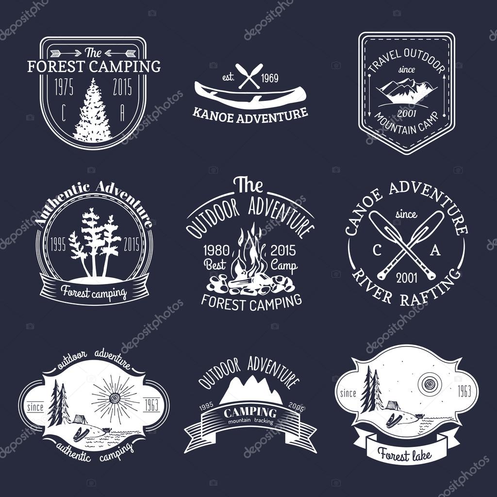 Vector set of vintage camping logo. Retro logotypes collection of outdoor adventures