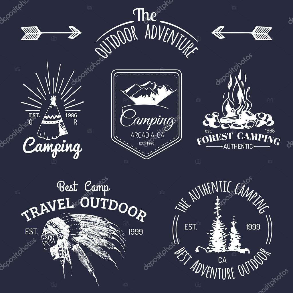 Vector set of vintage camping logo. Retro logotypes collection of outdoor adventures