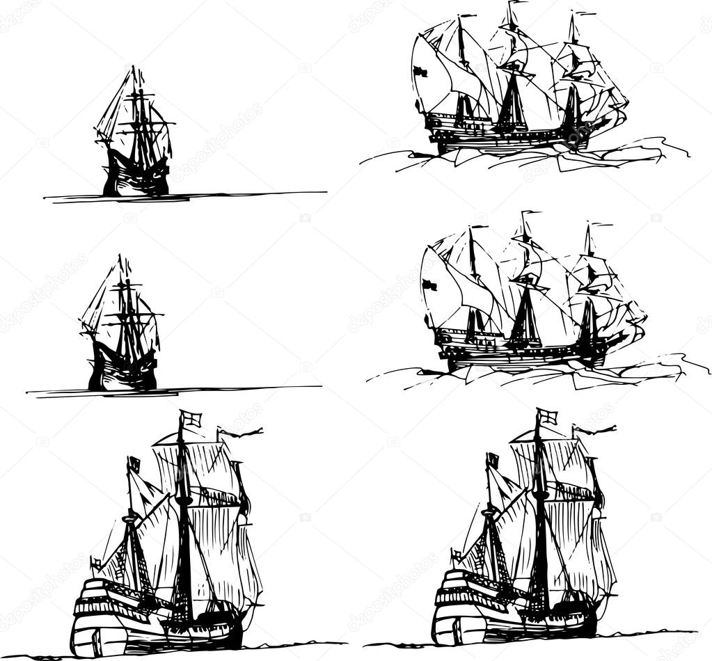 set of sailing ships in the sea