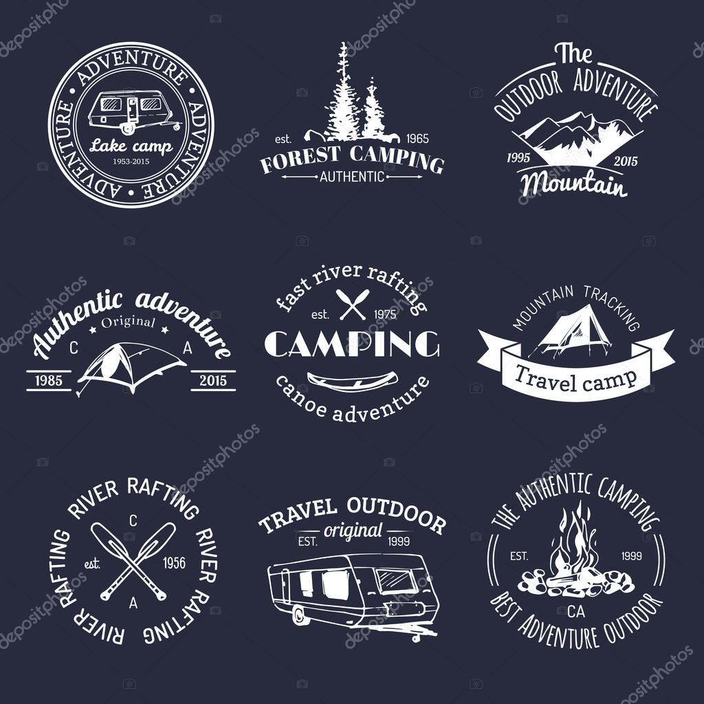 Vector set of vintage camping logo. Retro logotypes collection of outdoor adventures