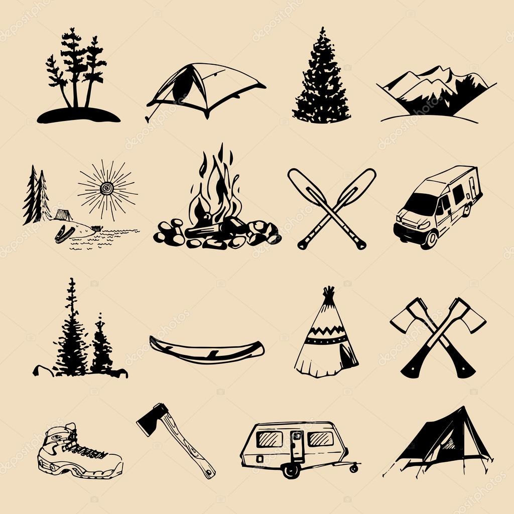 Vector set of vintage camping logo. Retro logotypes collection of outdoor adventures