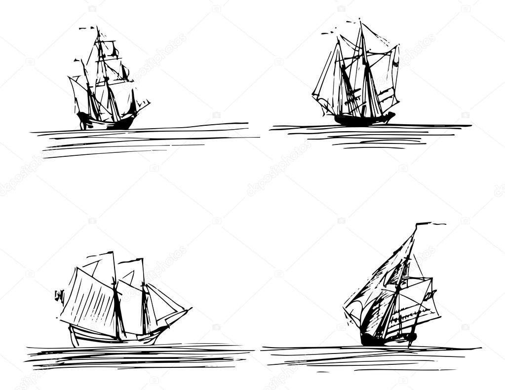 set of sailing ships in the sea