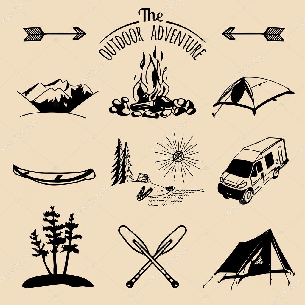 Vector set of vintage camping logo. Retro logotypes collection of outdoor adventures