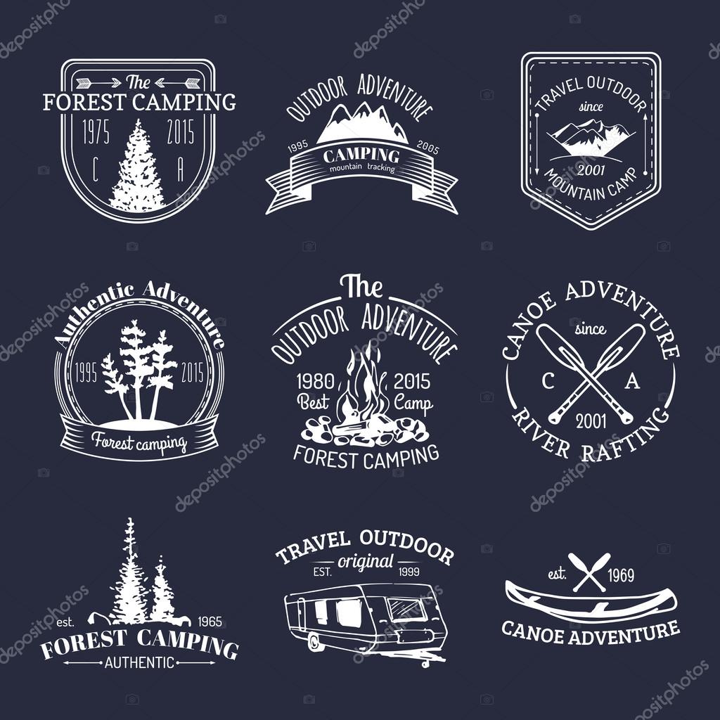 Vector set of vintage camping logo. Retro logotypes collection of outdoor adventures