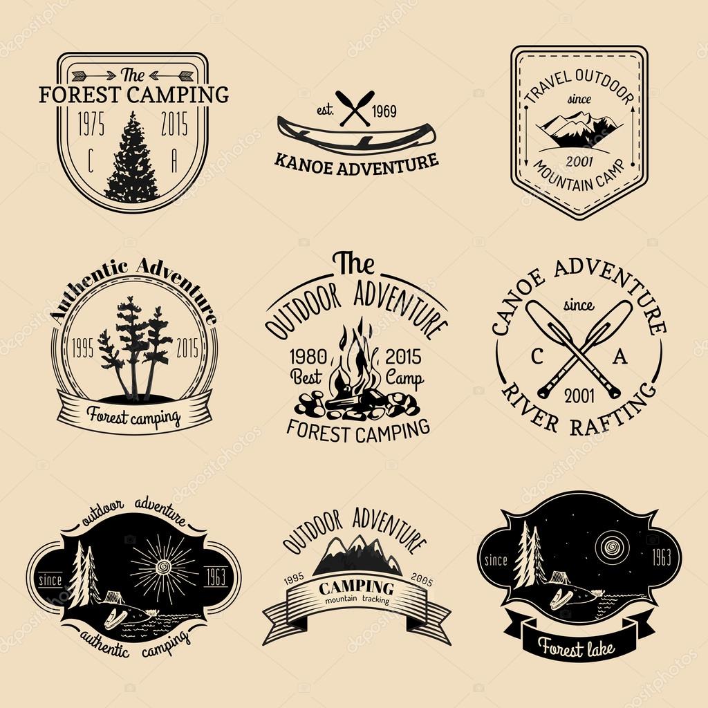 Vector set of vintage camping logo. Retro logotypes collection of outdoor adventures