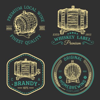 Alcohol logos. Wooden barrels set
