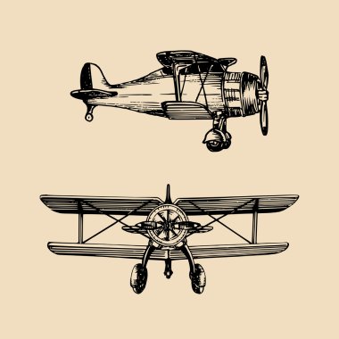 Retro hand sketched biplanes clipart