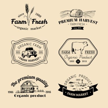çiftlik taze Logotype Retro kümesi.