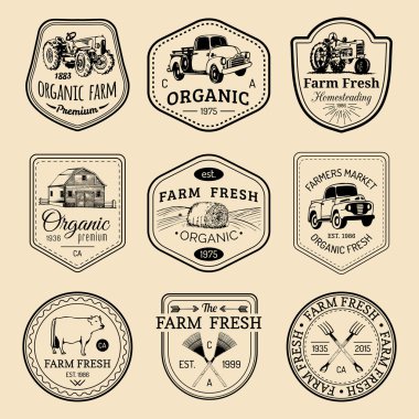çiftlik taze Logotype Retro kümesi.