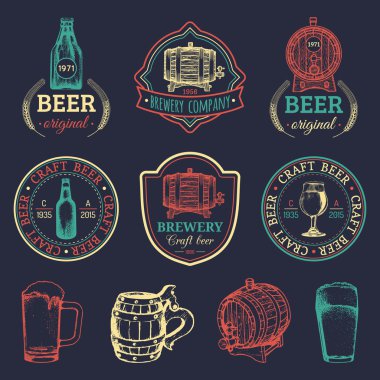 vintage bira logolar kümesi.