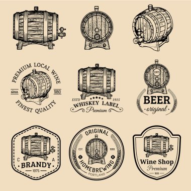 Alcohol Wooden barrels set clipart