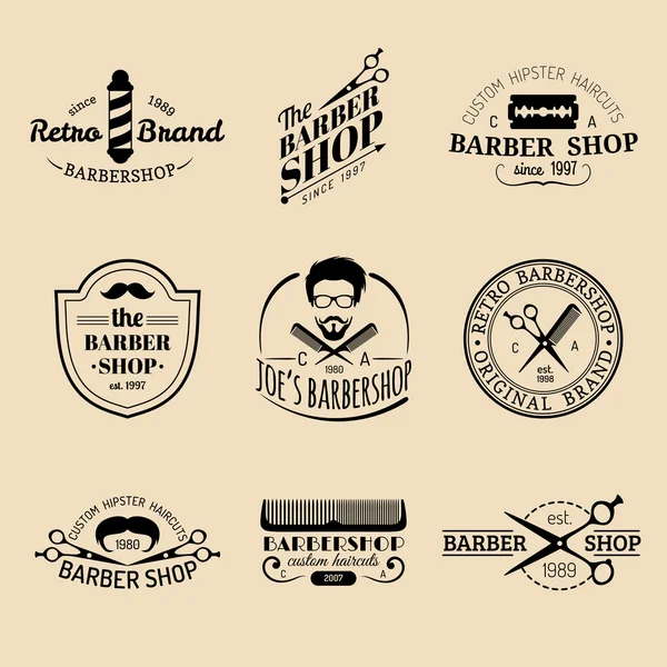 Conjunto de logotipos de barbearia hipster vintage — Vetor de Stock