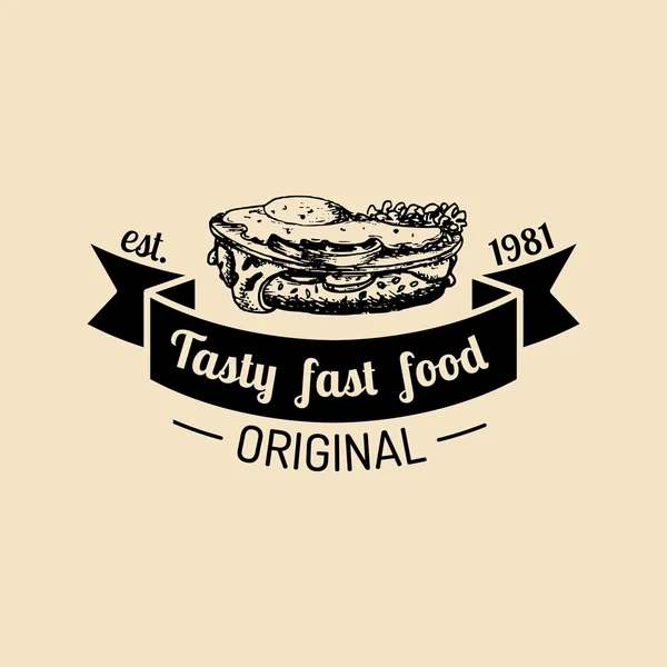 Vintage logo makanan cepat saji . - Stok Vektor