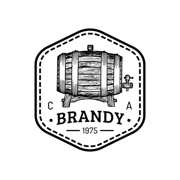 Brandy logotype with wooden barrel. — 스톡 벡터