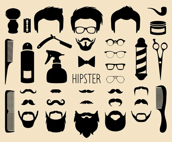 Hipster y elementos de peluquería — Vector de stock