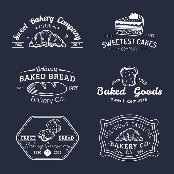 Logotypes rétro avec éléments de boulangerie sucrés . — Image vectorielle