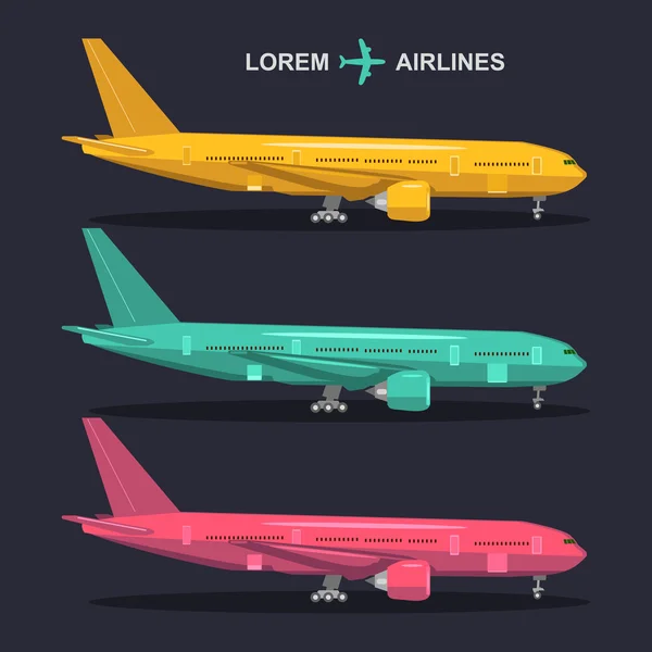 Different colors airplanes collection — Stok Vektör