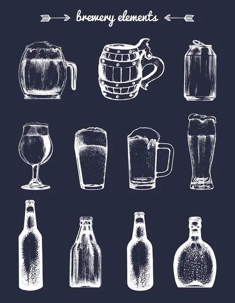 Ensemble d'éléments de brasserie vintage . — Image vectorielle