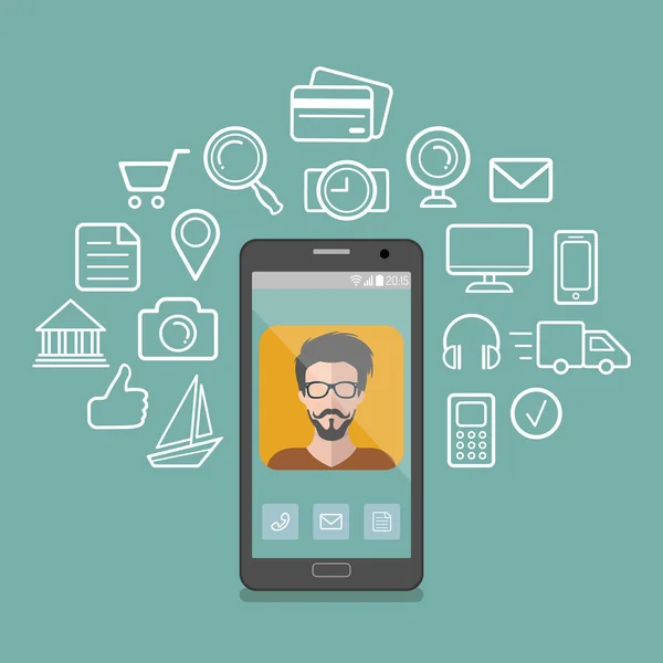 Hipster Man App-Ikone auf dem Smartphone — Stockvektor