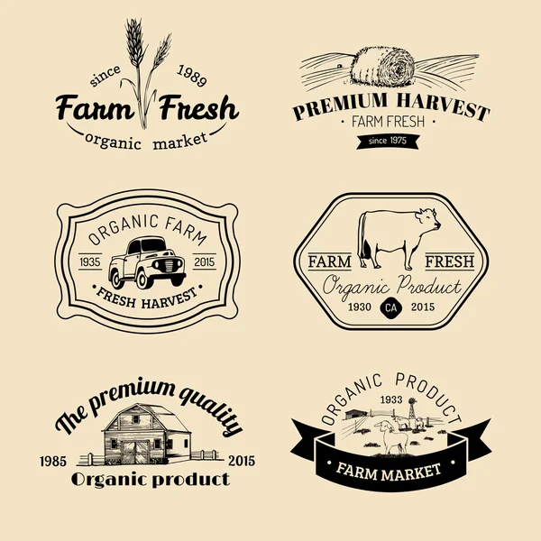 Ретро набір фермерських свіжих логотипів . — стоковий вектор