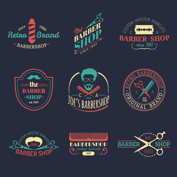 Conjunto de logotipos de barbearia hipster vintage — Vetor de Stock