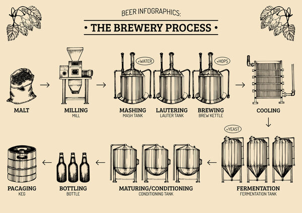 Инфографика пива с иллюстрациями процесса пивоварения
.