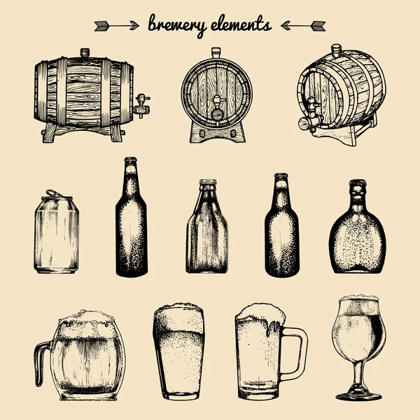 Reihe von historischen Brauereielementen. — Stockvektor